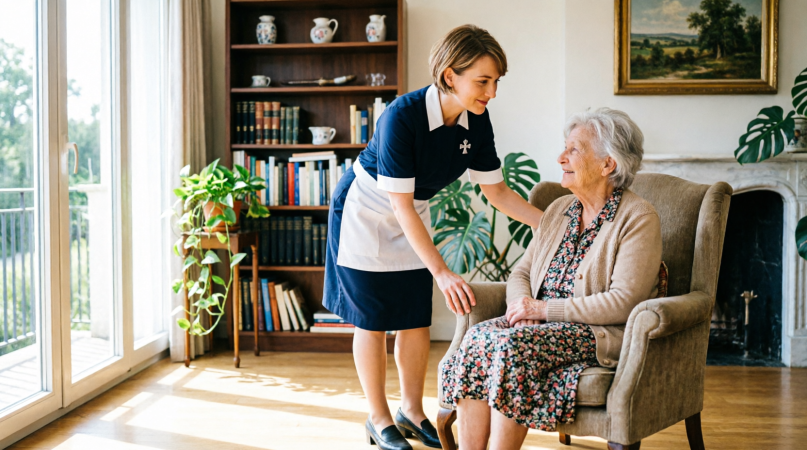Professionnel accompagnant une personne âgée à domicile